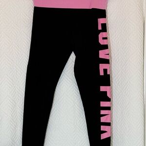 PINK Victoria's Secret Black Leggings with Pink 'LOVE PINK' Side Print